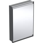 Armario con espejo Geberit ONE con ComfortLight y una puerta, montaje empotrado, 90 cm de altura: B=60cm, Negro mate / Aluminio con pintura polvo al horno, Puerta=Lado de fijación a la izquierda
